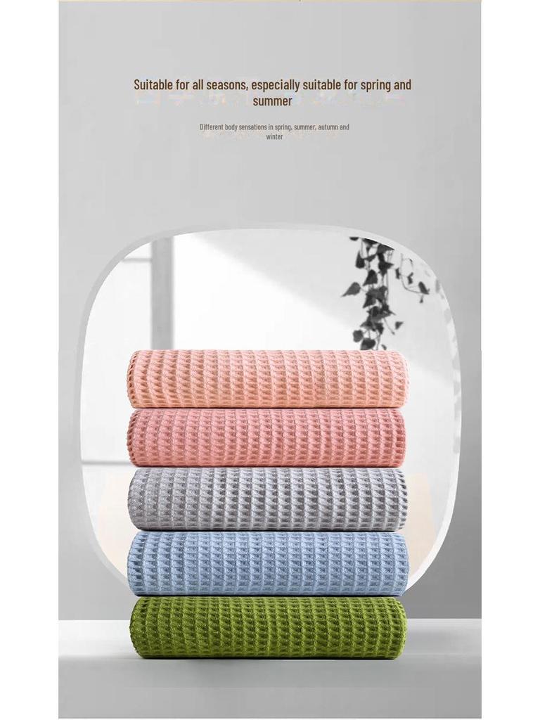 Lusu Pure Cotton Tassel Bath Towel Shawl for Home - Unisex Waffle-Texture Wrap or Nap Blanket