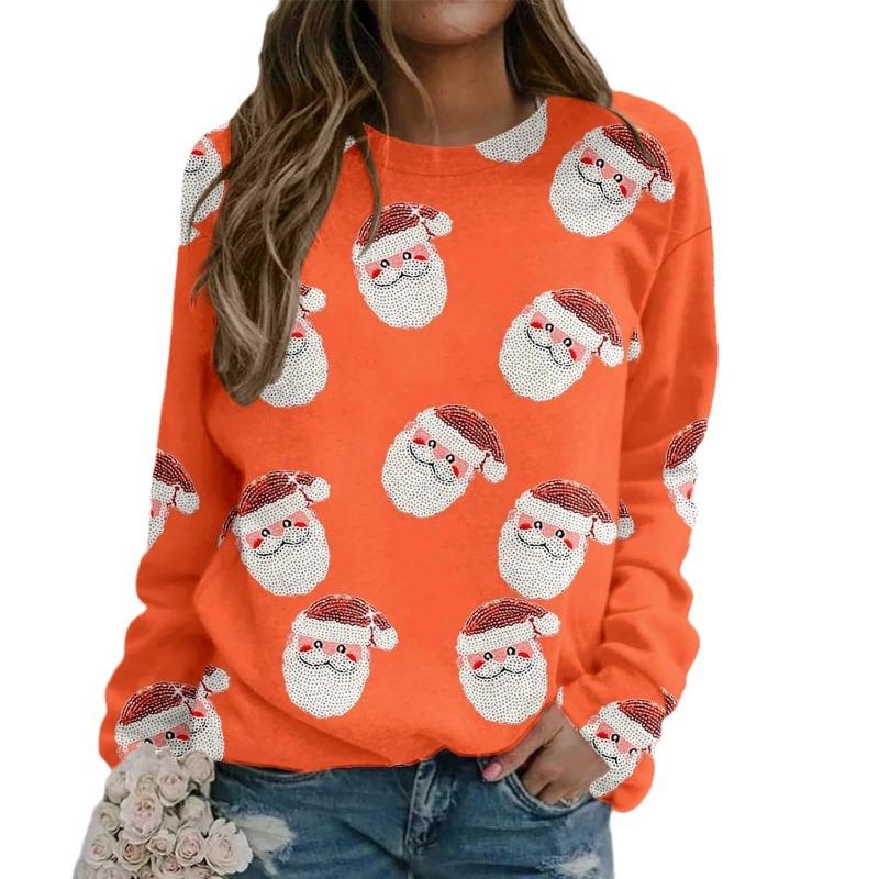 Рождественская женская толстовка с капюшоном с круглым вырезом и длинными рукавами для женщин Пуловеры и свитера с длинными рукавами (Женский)