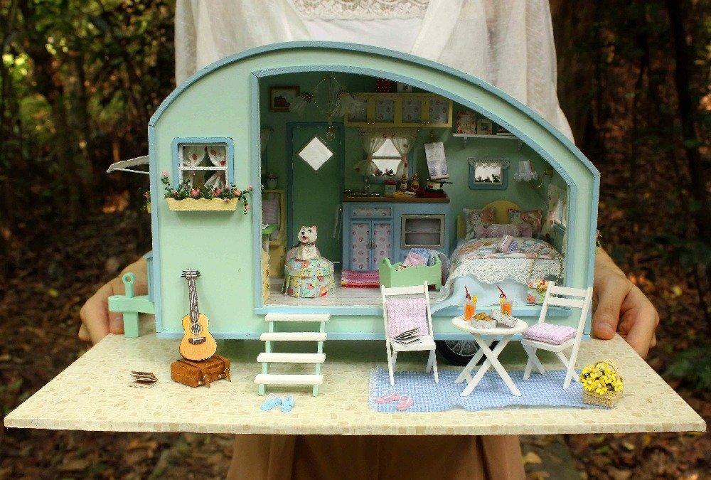 Dollhouse Miniature Handmade Kit Country French Camping House with LED Light Music Box (moin Moin) +