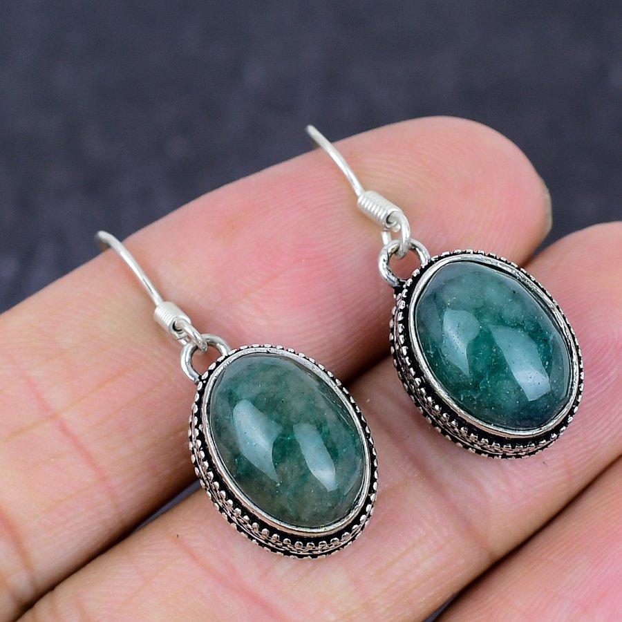 Зеленый Апатит Драгоценный камень Ручной работы 925 Стерлинговое серебро Ювелирное изделие Серьга 1,38" r4e73