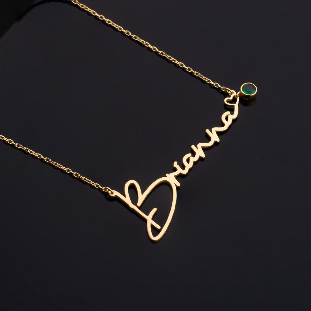 QIUHAN Personalized Women Jewelry Gift 14K Gold Pendant Dainty Birthstone Custom Name Necklace