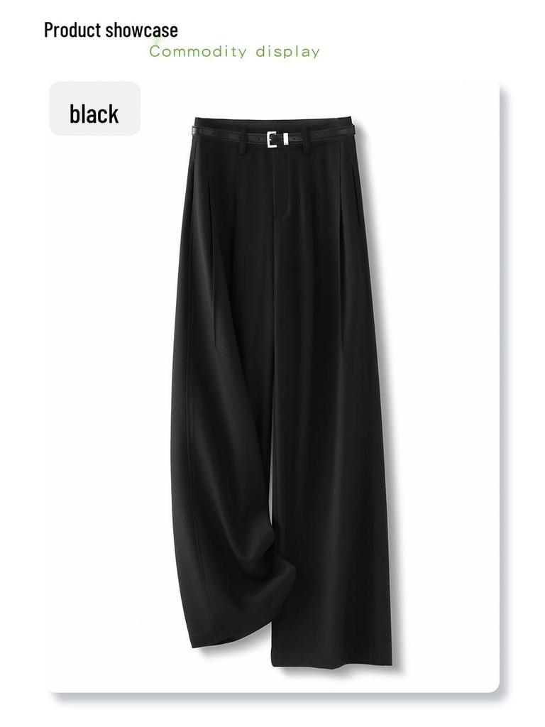 Женские серые брюки-костюмные палаццо на весну 2025 года - Повседневные, драпированные, свободного кроя, стройнящие, прямого покроя для весны и осени.