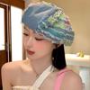 Versatile Face Small Old Star Anise Hat Trendy Blue Patch Beret Women's Washed Denim Beret