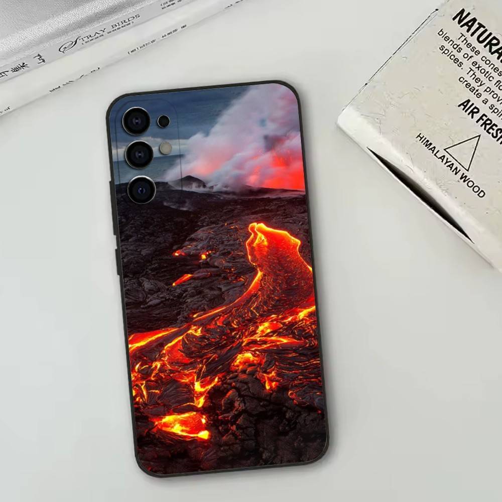 Volcano Phone Case Black Silicone Soft For Samsung S25,S24,S21,S22,S23,S30,Ultra,S20,Plus,Fe,Lite