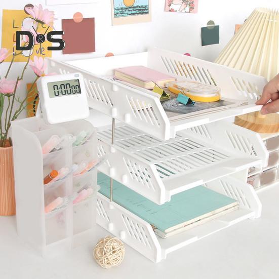 3 Tier Stackable Letter Tray Desk Paper Organizer Plastic File Document Storage Rack for Home Office School