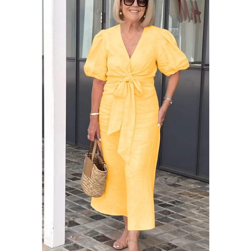 Женское весенне-летнее платье из хлопка с V-образным вырезом, на шнуровке, с рукавами-фонариками, повседневные платья