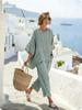 1116 Printed Two-piece Set Crew Neck Bat Sleeve Loose Top Wide Leg Pants Daily Casual Set