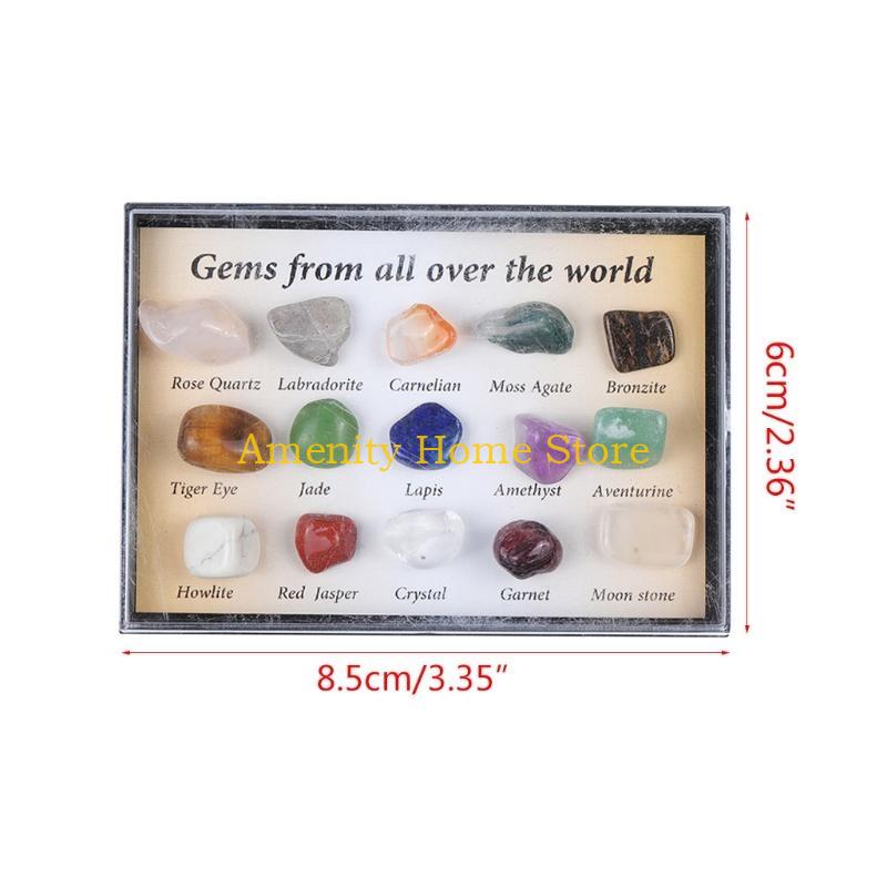 F26C 15 Pieces Set Multi Colors Rock Collection Mixed Natural Mineral Ore Specimens with Box Jewelry Sets