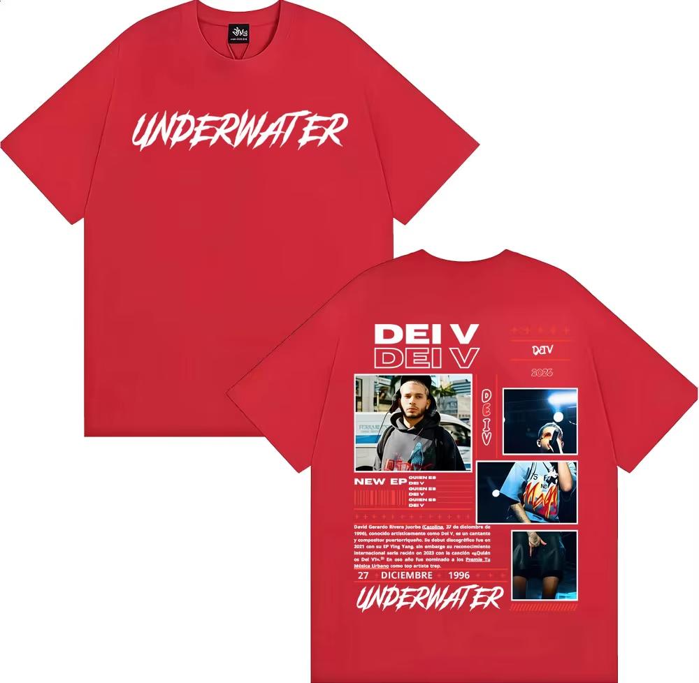 Dei V Quien Es Dei V Underwater Album Merch T Shirts for Men Fashion Hip Hop Street T Shirt Man Casual pure Cotton Tshirt