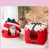 Christmas Pet Theme Cat Dog Bed Puppy Kitten Cozy Sleeping Nest Plush House Cave