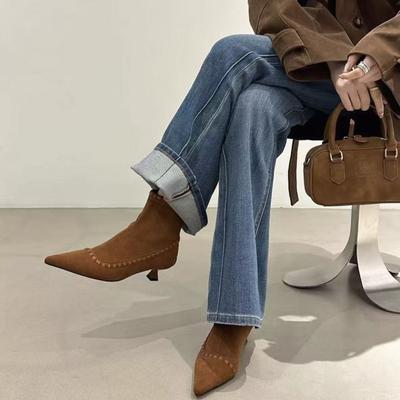 2025 осень новые популярные туфли на тонком каблуке с острым носком женские модные с французским шиком темпераментные универсальные ретро ботильоны с квадратным носком