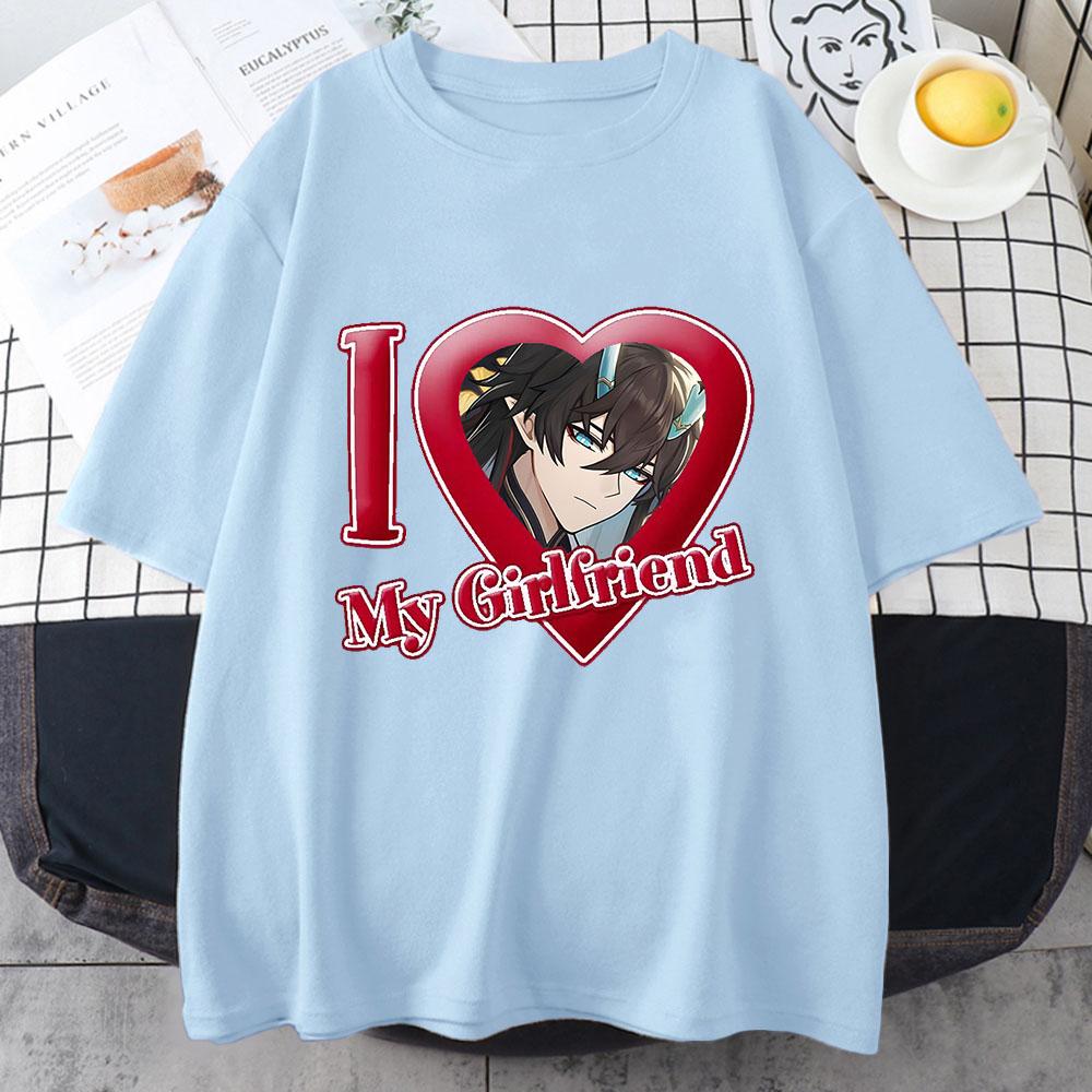 I Love My Girlfriend Honkai Star Rail T Shirt I Love My Boyfriend Tee-shirt Cartoon Print Anime Cotton Tshirt Cute Tops