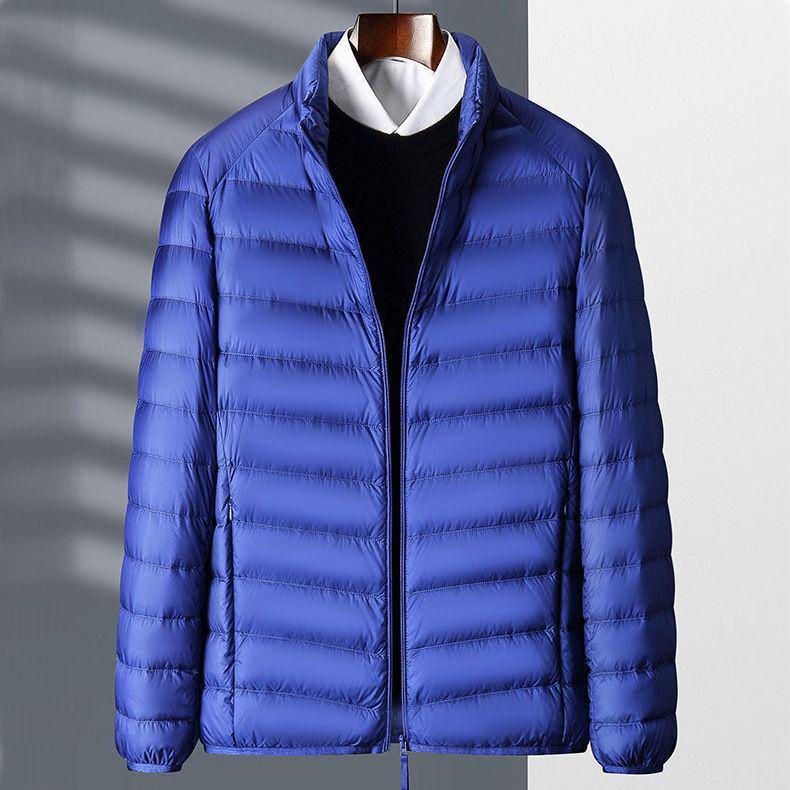 Брендовая мужская легкая куртка из хлопка-пуховика — короткая, повседневная, воротник-стойка, теплое зимнее пальто для людей среднего и пожилого возраста