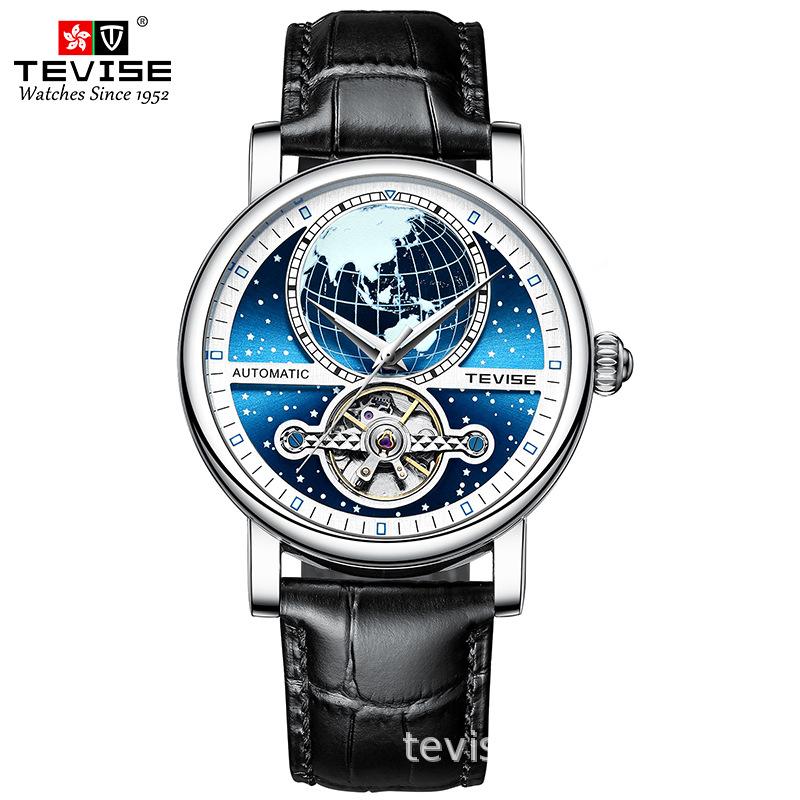 TEVISE New Hollow Mechanical Watch Automatic Leather Casual Watch Waterproof Men's Watch