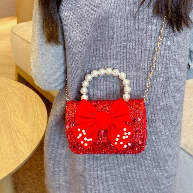 Милая детская новогодняя сумка Стильная жемчужная модная сумка-кроссбоди на цепочке для девочек-малышек