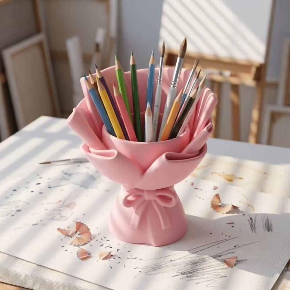 Kawaii Style Flower Bouquet Pen Holder Office Stationery Storage Rack Stationery Storage