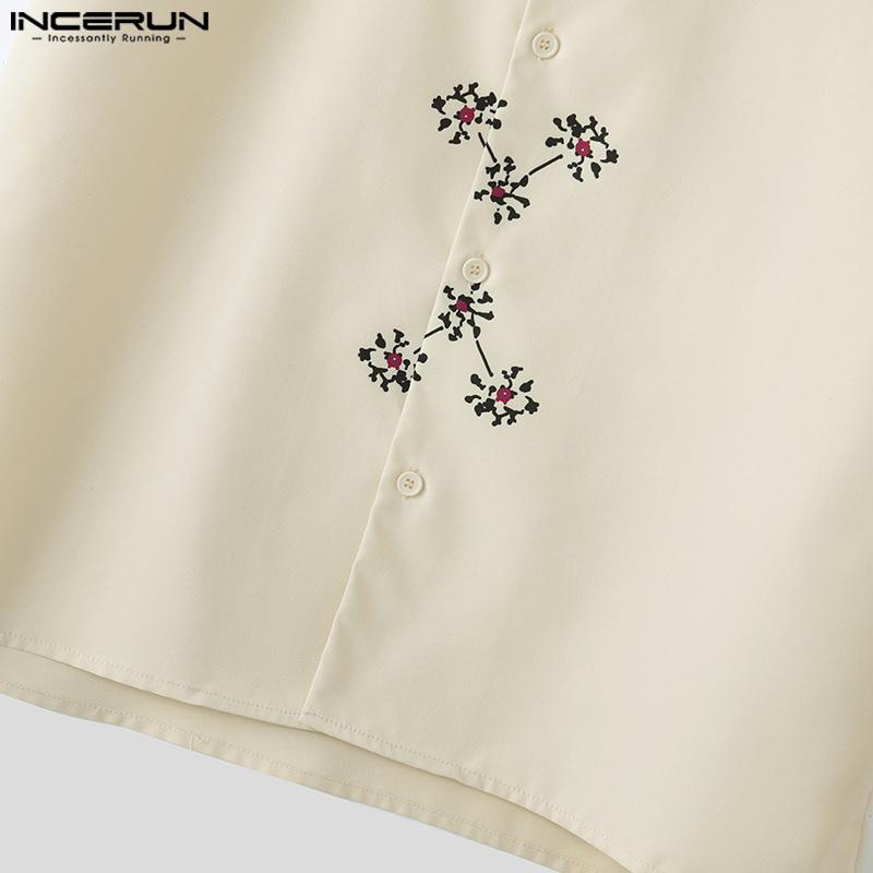 INCERUN Мужские летние рубашки поло на пуговицах с принтом, повседневные топы, уличная одежда