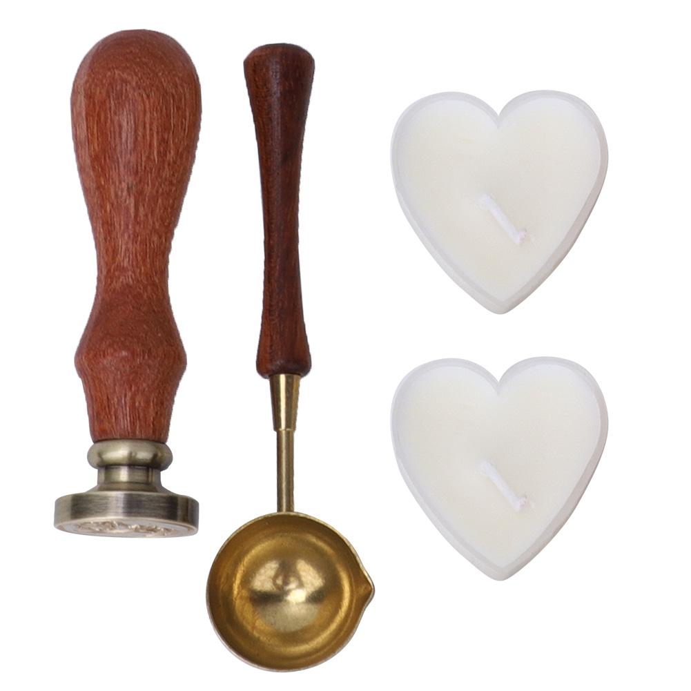 Печать в стиле ретро с деревянной ручкой, ложка для печати с набором для сургуча