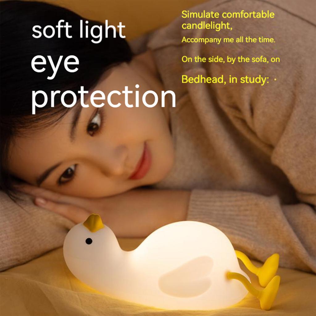 Duck Night Light Warm White Adjustable Brightness Cute Silicone Tap Nursery Lamp with Mobile Phone Holder