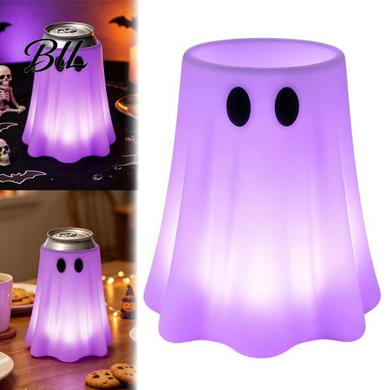 Drink Can Insulation Protector 3D Printed Halloween Ghost Holder, Glow?in?the?Dark Soda Beverage Non Slip Cup Cover, Cute Tabletop Decor