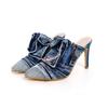 2024 New High-heeled Pointed Slippers Washed Denim Retro Personalized Old Sandals European and American Large-size Shoes