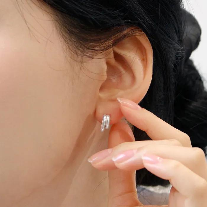 Серьги-гвоздики из серебра 925 пробы, двойные, Дуэль