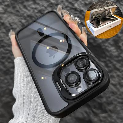 Магнитный противоударный чехол для телефона для iPhone 16 16e 15 14 13 12 11 Pro Max для подставки MagSafe, протектор стеклянного объектива, задняя крышка, Funda