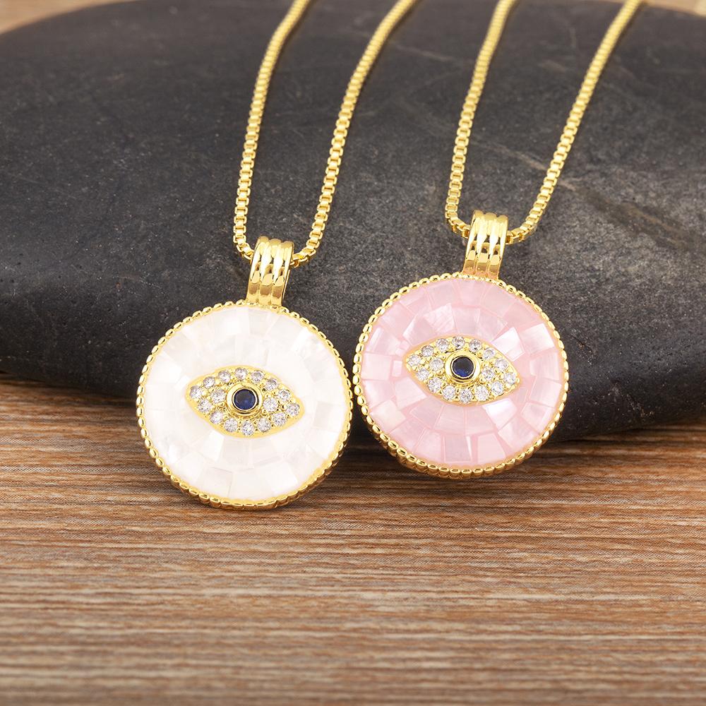 Nidin New Trendy Round Shape Evil Eye Inlaid Zircon Pendant Necklace For Women Birthday Party Luxury Chain Choker Jewelry Gifts