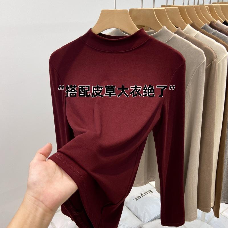 Весенний полированный тонкий бархатный маленький воротник-стойка с рубашкой для поддевы под пальто женский внутренний топ универсальная футболка с длинным рукавом