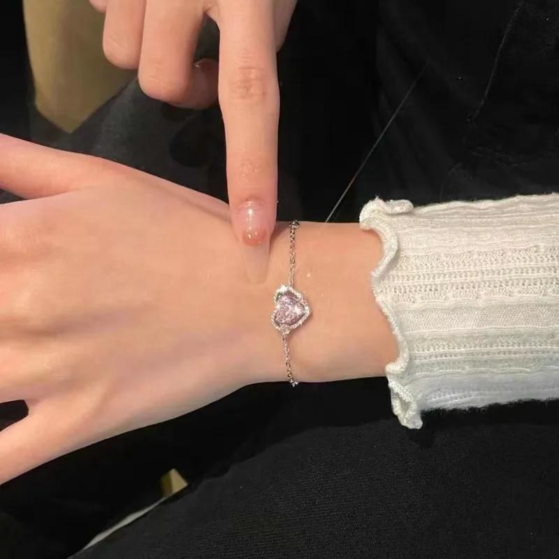 Модный блестящий розовый браслет со стразами и сердечками для девочек Y2K, нежный элегантный регулируемый браслет в стиле феи, женские вечерние ювелирные изделия, подарок