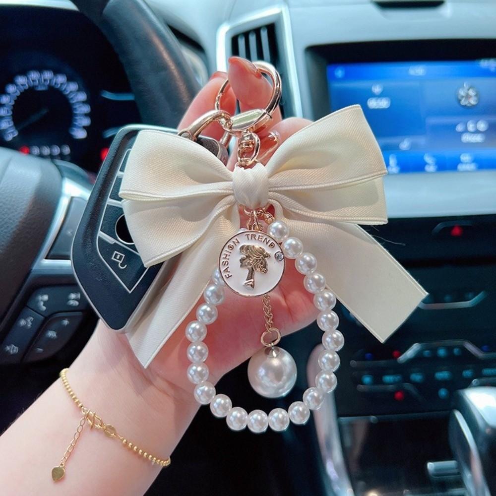 Pearl Chain Bow Key Chain Big Bow Car Key Holder Fashion Car Keychain