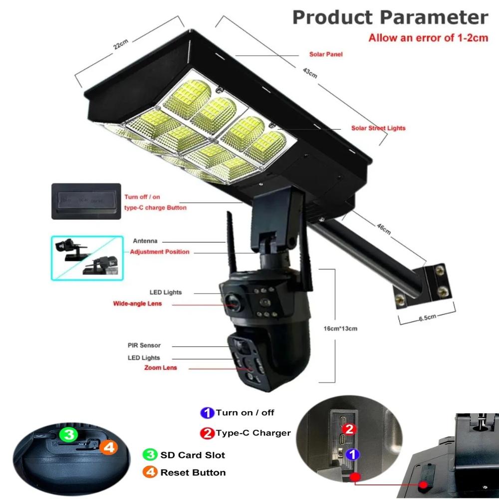 2-in-1 Solar Street Light – Courtyard Lamp & Security Camera, Auto Solar Charging Surveillance