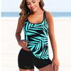 Women's Swimwear Tankini 2 Piece Swimsuit Blue Leaves Vacation Bathing Suits