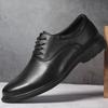 Мужская обувь деловая кожаная обувь туфли кэжуал весенняя низкая шнуровка чистая черная кожа воловья кожа большой размер джентльмен