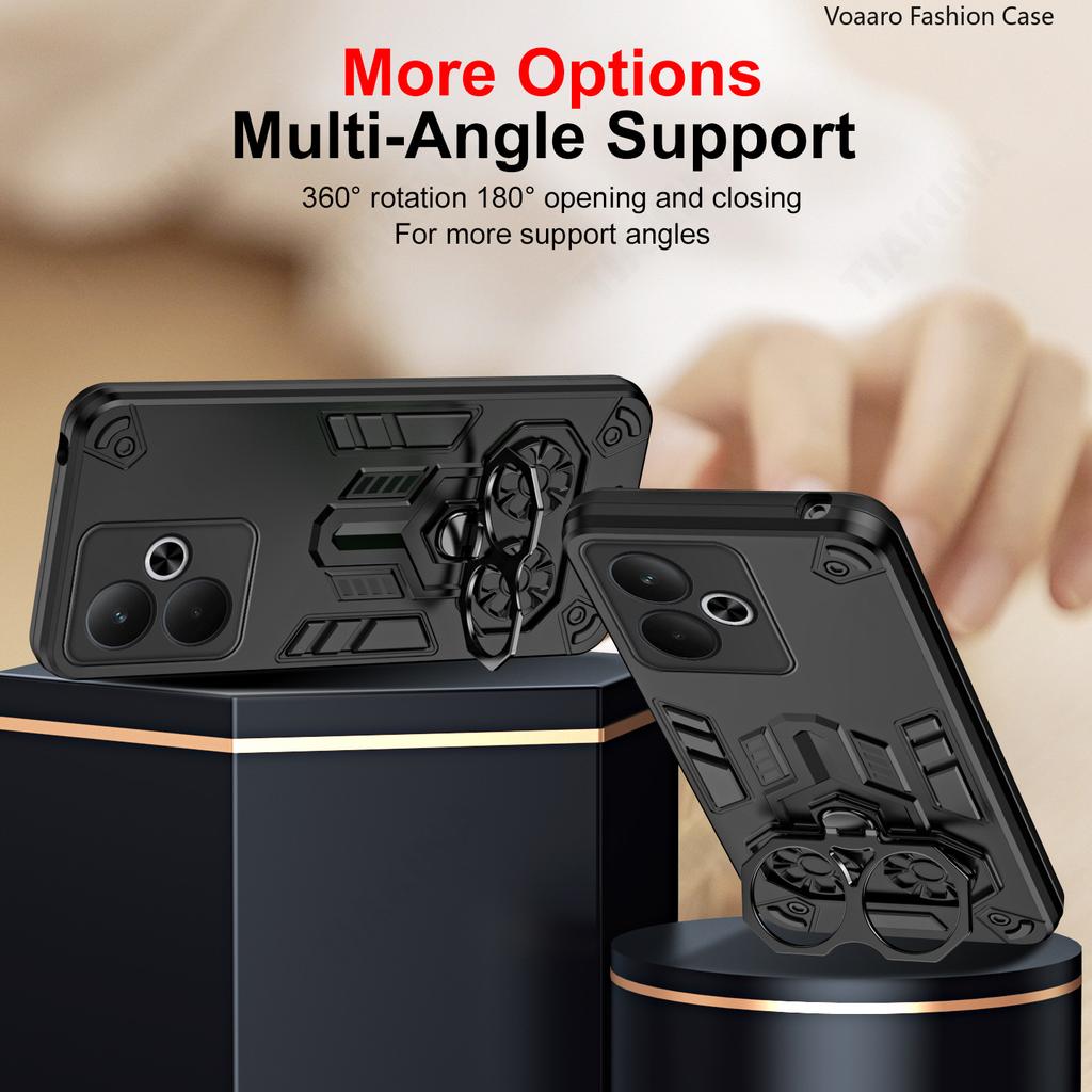 Dual Finger Ring Armor Cover for OPPO Realme 14T 5G Case for Realme 14T Rotate Metal Bracket Kickstand Holder Case Capa