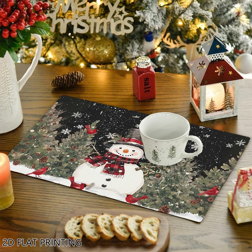 4pcs/6pcs Christmas Placemat Set, Black Snowman Cardinal Table Mats Art Place Mats, for Dining, Parties, And Holiday Gatherings Perfect Gift for Paren