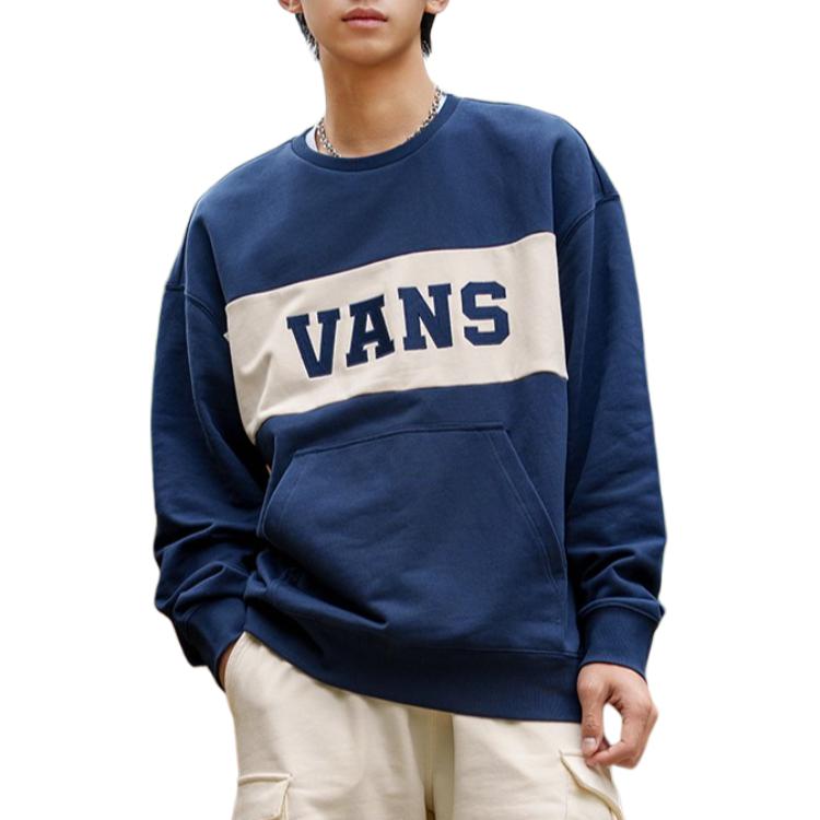 Vans Логотип Ретро Спорт Принт Цветные Блоки Буквы Пуловер Повседневный Толстовка Унисекс Толстовка Темно-Синий VN0002HRLKZ