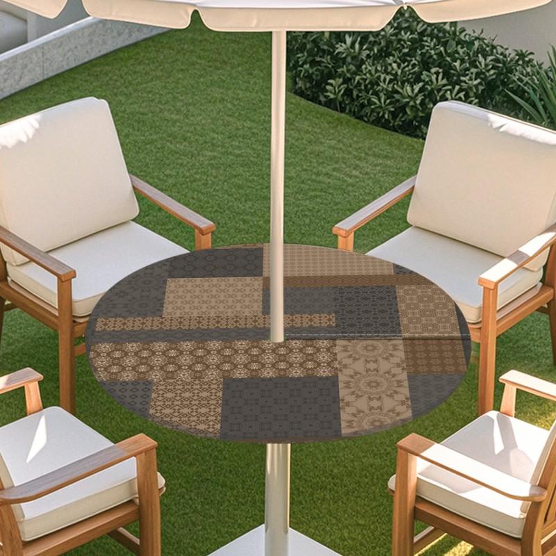 Outdoor Round Table Cover With Geometric Waterproof Elastic Edge Patio Garden Dining