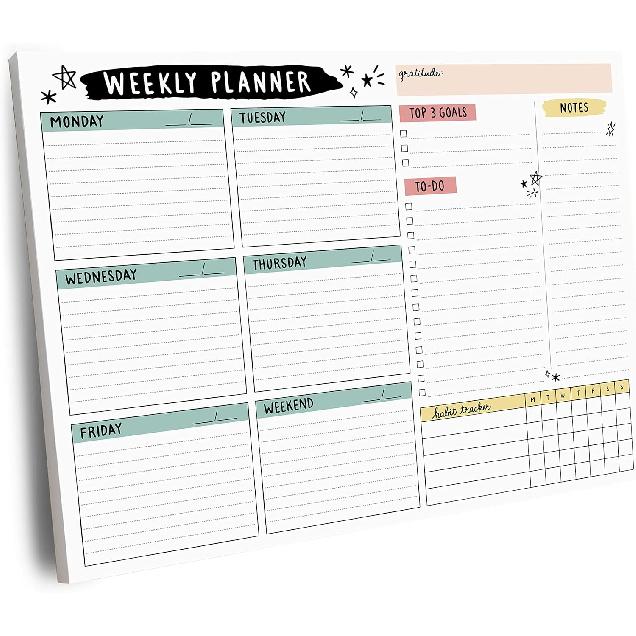 Weekly Planner Pad, 52 Letter Size Tear Off Sheets, 8.5” x 11” Undated Calendar Weekly Desk Planner Notepad, Daily Schedule Priorities To Do List