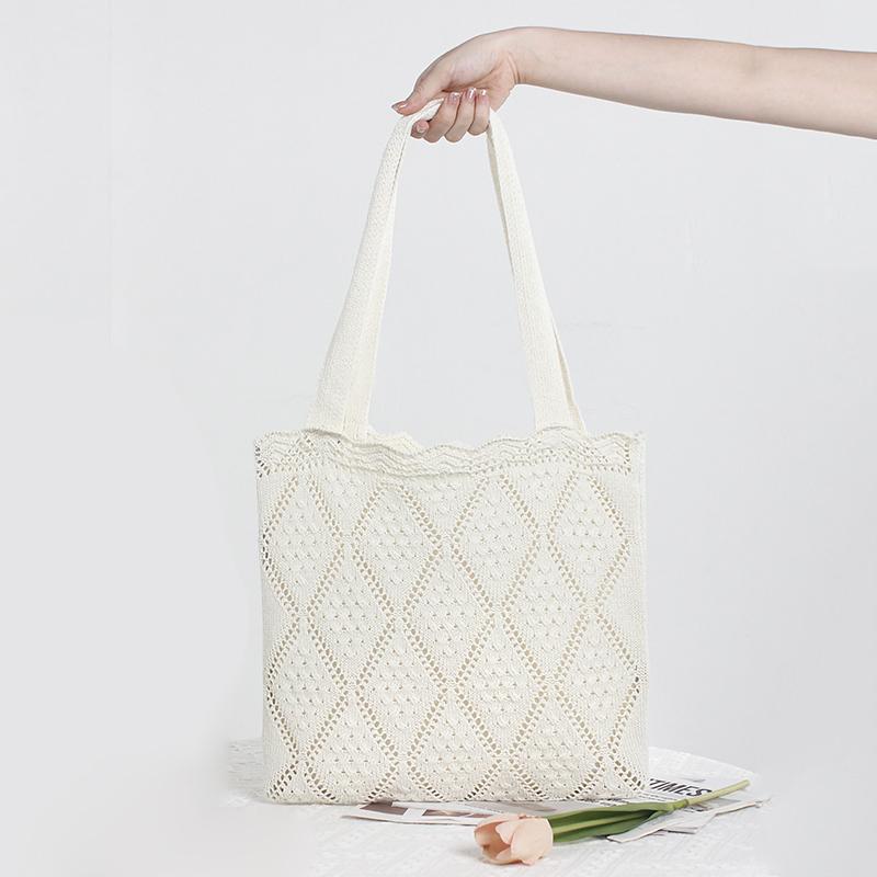 Yogodlns Minimalist Knit Shoulder Bag Boho Crochet Handbag Vintage Lace Hollow-Out Purse for Women Casual Crossbody Underarm Bag