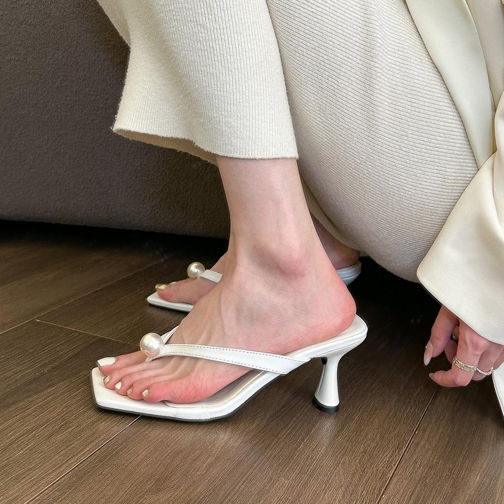 Shangsi, a Pearl! Premium White Flip-flops Women's 2025 Summer Toe Stiletto High Heels