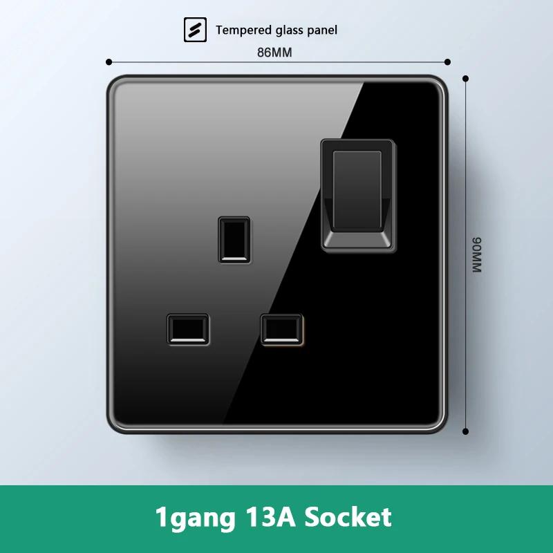 Роскошный настенный выключатель света из закаленного стекла, черная вилка UK 13A, универсальная настенная розетка с USB, 220 В, 1-канальный двухпозиционный переключатель скорости