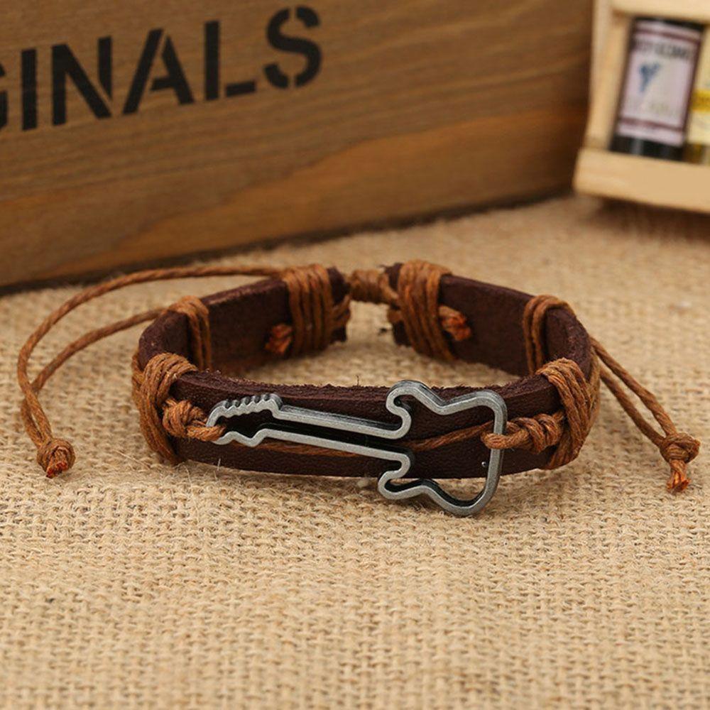 Цинк Цинковый сплав ПУ кожа Браслеты Мужские Антикварные Регулируемые Наручные браслеты Шарм Гитарные браслеты Браслеты Ювелирные изделия