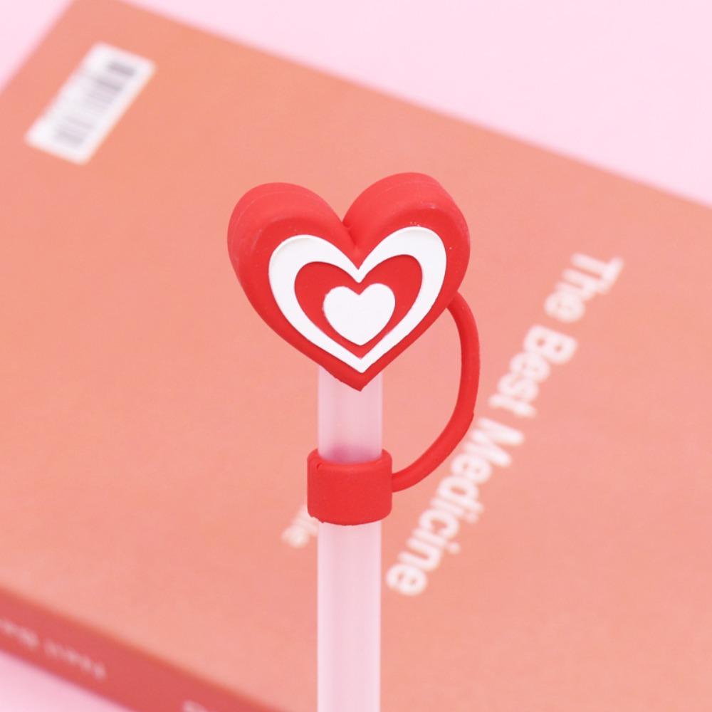 3D Heart-shaped Drinking Straw Dust Cap 10mm Straw Tips Cover Silicone Straw Plug Cup Accessories