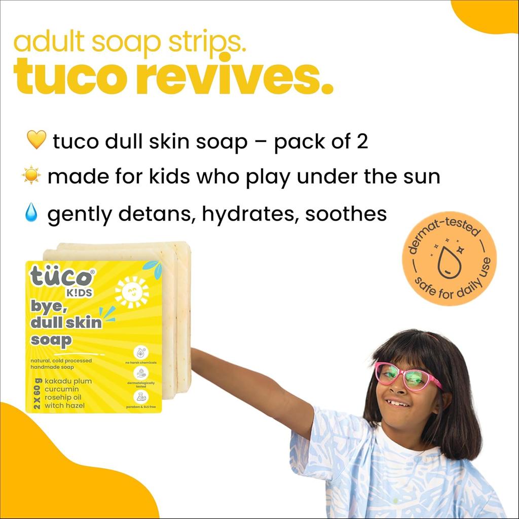 Мыло Tuco® Kids Bye, Dull Skin 2x60г с куркумой | Идеально для тусклой и чувствительной кожи | Возраст 2-5, 5-10, 10-15 | 2x 60г