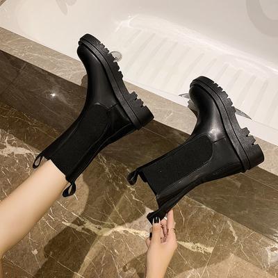 Обувь Туфли Челси для женщин полувысокие женские сапоги средней длины эластичные черные со стильным удобным и элегантным предложением