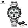 WWOOR Luxury Fashion Men Watch Sports Watch For Men Chronograph Dual Display Quartz Wristwatch Steel Band Waterproof Male Clock