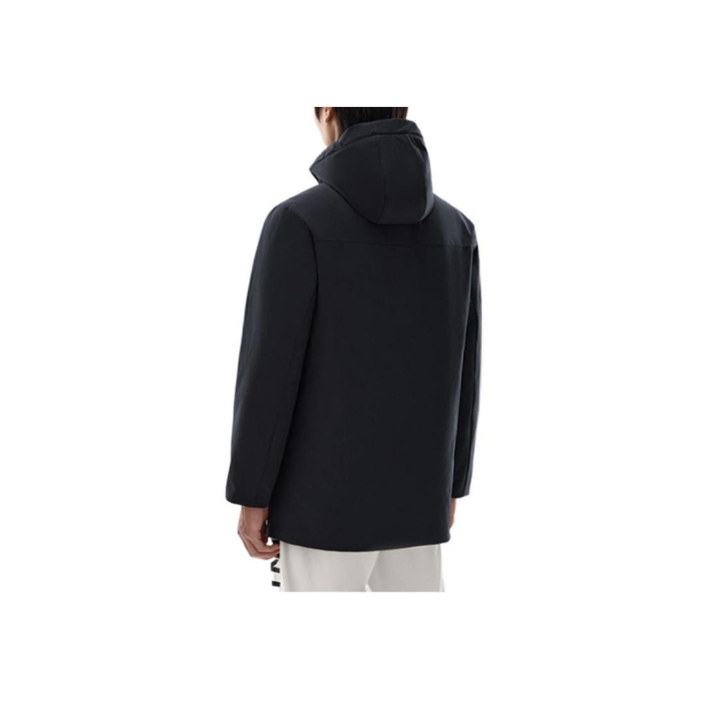 Anta Однотонная мужская куртка-пуховик с капюшоном, застежкой-молнией, логотипом, воротником-стойкой, черная 152247946-2