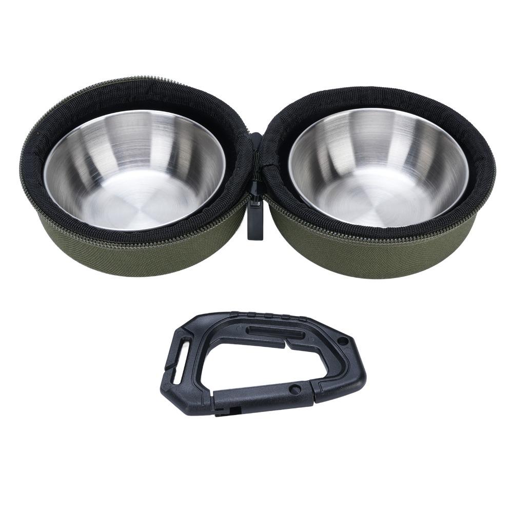 Stainless Steel Portable PET Bowl Set Green and Khaki Travel PET Feeder PET Feeding