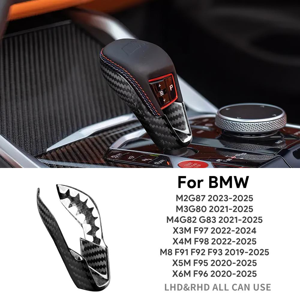 Real Carbon Fiber Gear Shift Knob Cover for BMW M2 G87 M3 G80 M4 G82 G83 X3M F97 X4M F98 X5M F95 X6M F96 M8 F91 F92 F93 2021-2025